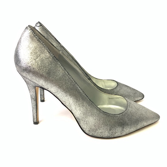 White House Black Market Shoes - WHBM Olivia leather silver metallic heels 603